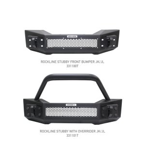 Jeep Wrangler Bumper - Front - Go Rhino - Rockline Front Stubby with Overrider - Textured Black - `07-`20